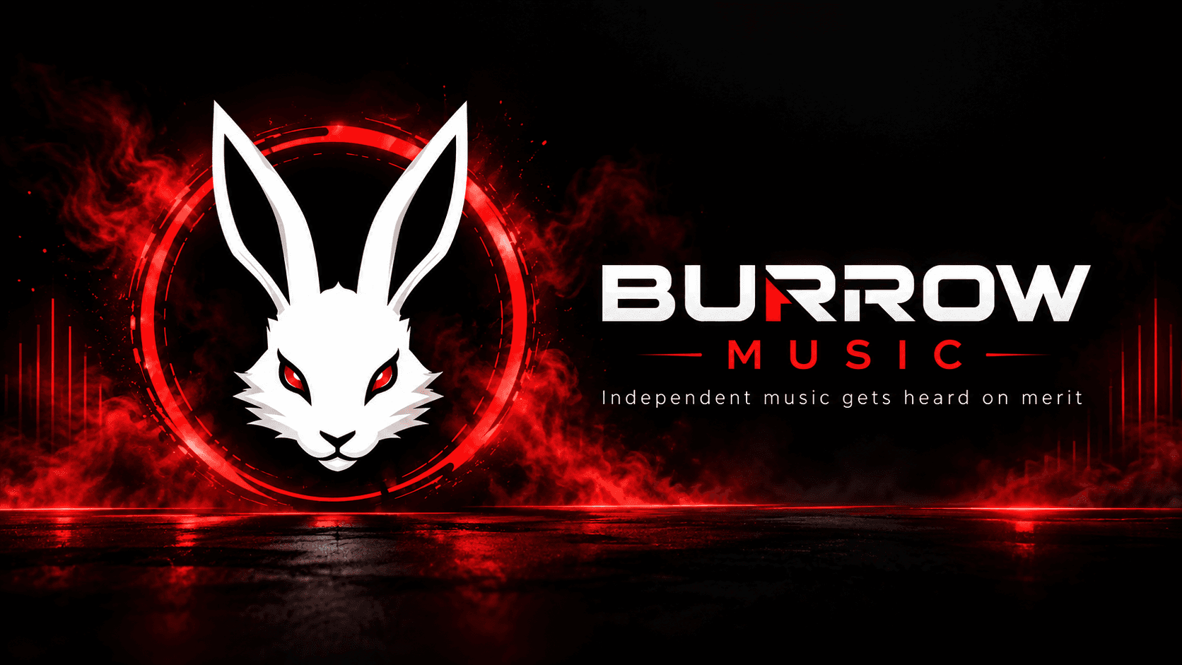 BURRROW MUSIC rabbit emblem and wordmark with the phrase “Independent music gets heard on merit.”